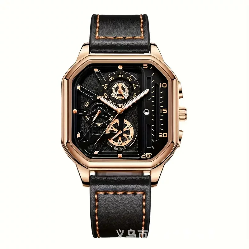 Cross-Border Large Dial Fashion Double-Layer Square Men’s Quartz Watch.